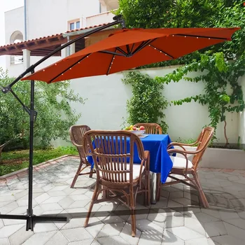 10-футовый консольный зонт для патио MF Studio с солнечной подсветкой Оранжево-красного цвета Изображение