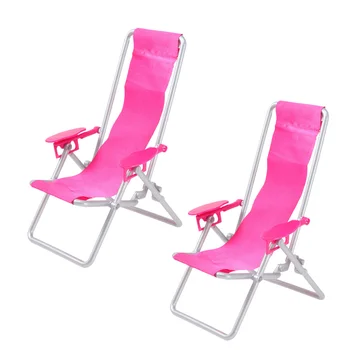 2 шт. Мини-шезлонг для дома, имитирующий Складной пляжный стул, Аксессуары для домашней модели, стулья Изображение