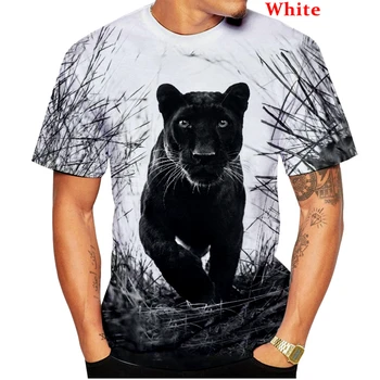 2022 Новая летняя футболка с принтом черной пантеры, мужские и женские повседневные рубашки с короткими рукавами и животными, пуловер с круглым вырезом Изображение