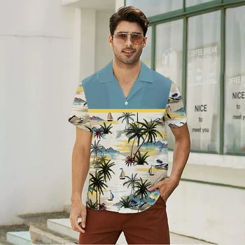 2022 Новый модный Комплект гавайских рубашек с 3D принтом, повседневная рубашка с коротким рукавом, Пляжные Шорты, летняя уличная одежда для отпуска Изображение