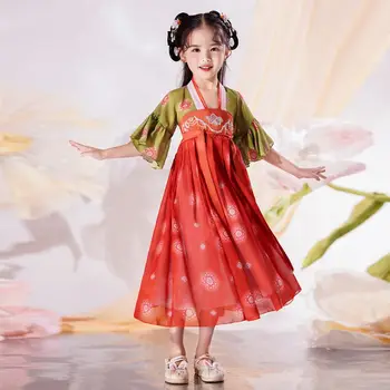 2023 Весенне-летнее платье Hanfu для девочек, Детское Платье Принцессы в китайском стиле, костюм Танг, Одежда Hanfu Изображение