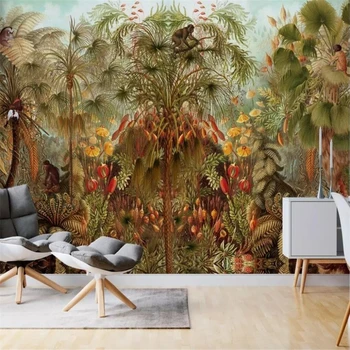 3D обои на заказ, Тропический лес, пальма, обезьяна, природный пейзаж, настенная роспись, обои для гостиной, ТВ-фон, 3D домашний декор Изображение