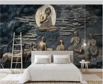 3d обои на стену на заказ, фреска, Классические рельефные буддийские фигурки, домашний декор для спальни, фотообои для стен в рулонах Изображение