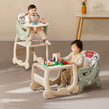 4 В 1 Многофункциональные обеденные стулья с регулируемой регулировкой, стол и стул для детей, детский стульчик Изображение