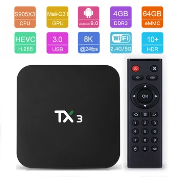 4 ГБ/64 ГБ Европейский стандарт TX3 s905x3 Android9.0 smart TV box сетевая телеприставка WiFi плеер Изображение