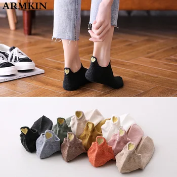 ARMKIN, 1 пара модных носков в корейском стиле, Женские носки до щиколотки, Хлопковые носки для девочек, новинка, Женские повседневные носки с милым рисунком в виде сердечка Изображение