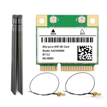 AX210 5374M WIFI 6E 5G Гигабитная Беспроводная Сетевая карта MINI PCIE 5,2 Модуль сетевой карты Bluetooth С антенной 8 дБ Изображение