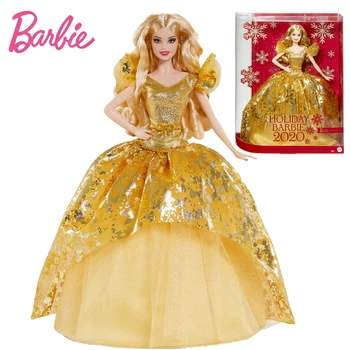 Barbie Original Праздничная Кукла Barbie 2020 в Золотом платье Коллекционное издание Подарок Девушке На День рождения Игрушки для девочек Boneca GHT54 Изображение
