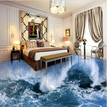 beibehang Изготовленные на заказ крупномасштабные фрески 3D волны морской воды, утолщение пола в помещении, водонепроницаемая одежда, экологическая пластиковая пленка из ПВХ Изображение