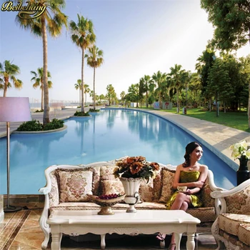 beibehang Пользовательские 3D фотообои Новая спальня, гостиная в средиземноморском стиле, телевизор, настроение для отдыха на Палм-Бич, настенная роспись Изображение