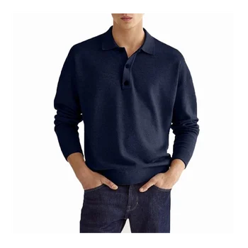 Covrlge, Весенне-Осенняя Мужская Повседневная рубашка с Длинными рукавами и V-образным вырезом, рубашка-поло на пуговицах, Однотонная рубашка для мужчин, Модная Одежда MTP223 Изображение