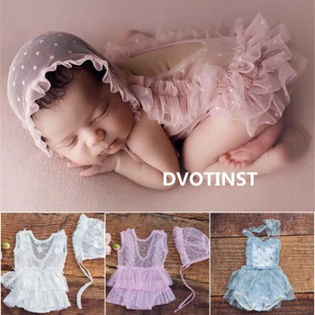 Dvotinst Реквизит для фотосъемки новорожденных, Милые Кружевные наряды, комплект с капотом, Платье, Боди, Шляпа, Реквизит для студийной съемки, Реквизит для фотосессии Изображение