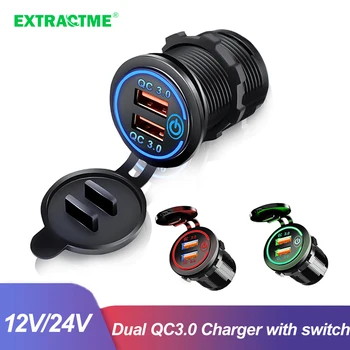 Extractme Автомобильное быстрое зарядное устройство Quick Charge 3,0 USB зарядное устройство 12 В/24 В Розетка для электронного прикуривателя с выключателем Изображение