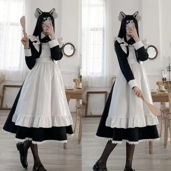 Gaun Pembantu Lolita Inggris Kostum Cosplay Tokoh Anime Kostum Halloween Vestido untuk Wanita Pria Pakaian Seragam Bermain Peran Изображение