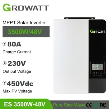 Growatt 3500W 48V 230VAC Автономный солнечный инвертор Встроенный MPPT 80A Солнечная зарядка может работать даже от батареи и параллельно с максимальным PV 450 В постоянного тока Изображение