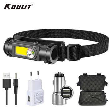 KDULIT Портативный мини светодиодный налобный фонарь высокой мощности, USB Перезаряжаемый налобный фонарь, встроенный аккумулятор, водонепроницаемый налобный фонарь для пеших прогулок, рыбалки Изображение