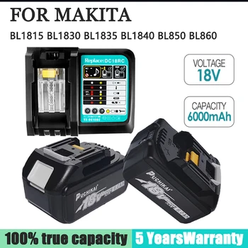 Makita 18V Battery 6000mAh Аккумуляторная Батарея для Электроинструментов со светодиодной литий-ионной Заменой LXT BL1860B BL1860 BL1850 3A LED Зарядное устройство Изображение