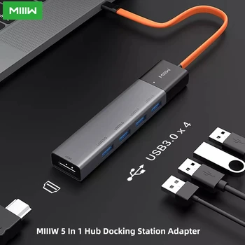 MIIIW 5 В 1 Адаптер для док-станции USB-C Hub с питанием от USB-C/Выходом 4K HDMI HD/Устройством чтения карт USB 3.0/SD/TF Изображение