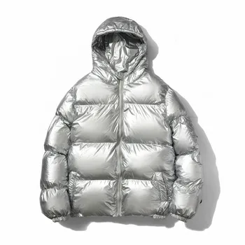MRMT 2023 Брендовое зимнее мужское однотонное яркое хлопчатобумажное пальто, трендовое светоотражающее свободное пальто на молнии с капюшоном и утолщенной хлопчатобумажной подкладкой Изображение