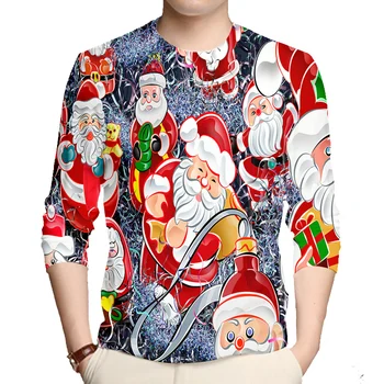 OGKB Рождественская футболка с длинными рукавами и 3D принтом, Модный Санта-Клаус, Оверсайз, 6XL, Повседневная Свободная Футболка, Уличная одежда, Прямая поставка Изображение