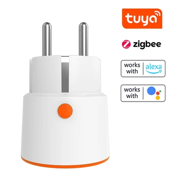 Tuya ZigBee 16A Интеллектуальный ЕС-штекер для измерения тока, напряжения, мощности, обратного отсчета, совместимый с Alexa Google Voice Control Изображение