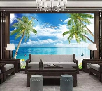 wellyu обои papel de parede 3d обои на заказ Голубое небо и белые облака пляж с видом на море ТВ обои для стен 3 d Изображение