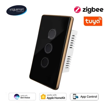 Yagusmart Tuya Zigbee Smart Настенная Панель Из Закаленного Стекла с Сенсорным Переключателем Alexa Google Home Siri Control Zemismart Homekit Switch Изображение