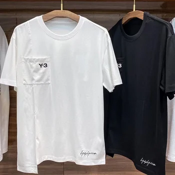 Yamamoto Yohji Летняя Новая Мужская Индивидуальность, Повседневная Рубашка с вышивкой Y3 Signature, Дышащие Футболки Изображение