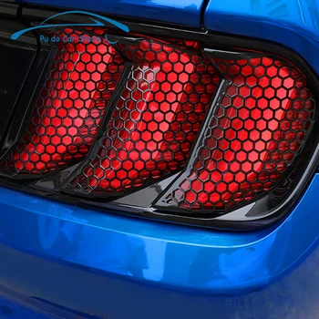 Автомобильные наклейки на задние фонари в виде сот, дымчатые черные наклейки на задние фонари для модификации экстерьера Ford Mustang 18-20 Изображение