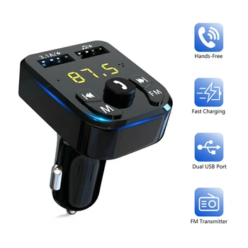 Автомобильный беспроводной FM-передатчик, совместимый с Bluetooth 5.0, Адаптер громкой связи, 2 порта USB для зарядки, зарядное устройство для PD, AUX MP3-плеер Изображение
