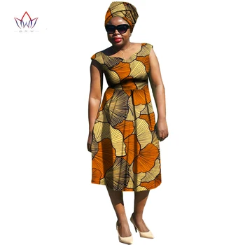 Африканская одежда Больших Размеров Для женщин, Новые Офисные платья с V-образным вырезом в Африканском стиле, Дашики, Анкара, Базен, Riche Design, Бесплатный Головной Платок, WY449 Изображение
