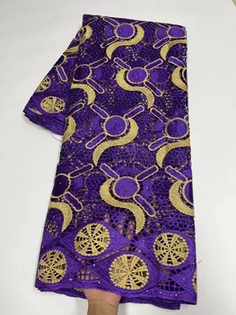 Африканская фиолетовая гипюровая Кружевная ткань 2022 г., Высококачественная Водорастворимая Кружевная ткань с тяжелой Вышивкой и камнями для платья Изображение