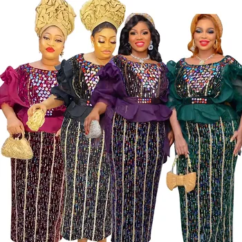 Африканские женские Элегантные платья для женщин с круглым вырезом, Коротким рукавом, Высокой талией, Облегающее Платье длиной до щиколоток, Роскошное платье для вечеринки по случаю Дня рождения Изображение