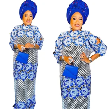 Африканские платья для женщин Плюс Размер Африканская одежда Дашики Анкара Кружевные Наряды Платье Кафтан Мусульманская Свадебная вечеринка Длинное платье Макси Изображение