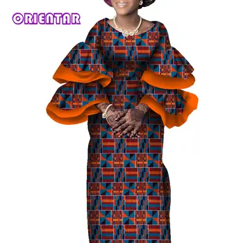 Африканские платья для женщин, платье с расклешенными рукавами и восковым принтом в африканском стиле, Макси-платье Bubu Anakra, Женское Свободное платье, Африканская одежда WY7861 Изображение