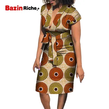 Африканские платья для женщин 2023, Халаты с глубоким v-образным вырезом, Африканская Одежда Длиной до колен, Офисное Женское Платье Дашики Анкара, Vestidos WY8403 Изображение