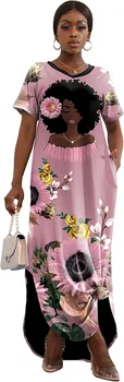 Африканские платья для женщин, Летняя мода, Африканское женское Длинное платье из полиэстера с круглым вырезом и принтом, Макси-платье, Африканская одежда S-2XL Изображение