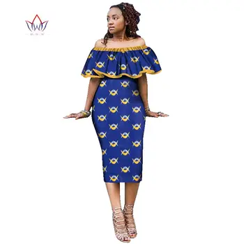 Африканские платья для женщин с принтом в африканском стиле, Женская одежда больших размеров, вечерние платья с оборками, женское сексуальное клубное платье WY1868 Изображение