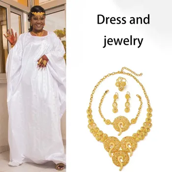 Африканский Оригинальный Халат Bazin Riche Дашики С Золотыми Ожерельями Для Женщин, Вечерние Свадебные Украшения, Турция, Длинные Платья Bazin Riche Изображение