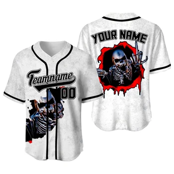 Бейсбольная футболка с белым пальцем и черепом, мужские Ретро-Майки на заказ, Уличная одежда в стиле Хип-Хоп, Модная рубашка, Спортивная бейсбольная форма Изображение