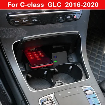 Беспроводное зарядное устройство для телефона Mercedes Benz C-class GLC 2016-2020, Коробка для хранения Центральной консоли автомобиля, держатель для зарядки 10 Вт Изображение