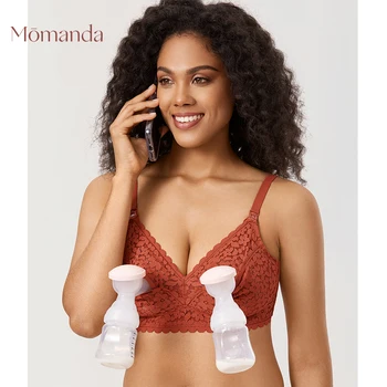 Бюстгальтер для кормления грудью MOMANDA Hands Free, Беспроводное Кружевное Сексуальное нижнее белье для беременных, бюстгальтер для кормления, все в одном Изображение
