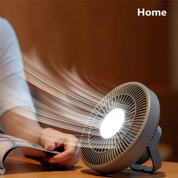 Вентилятор-охладитель Воздуха для Кемпинга на открытом Воздухе со светодиодной Лампой, Дистанционное Управление USB, Перезаряжаемый Потолочный Вентилятор с 3 Передачами, Настенный Вентилятор-Серый Изображение