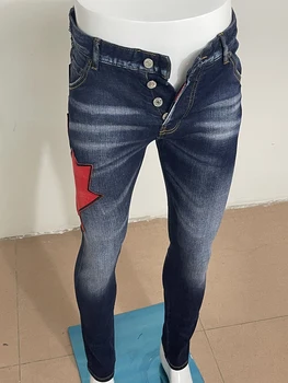 Весна и лето 2023, новые джинсы D2, модный мужской вышитый значок с кленовым листом, модная микро-пуля, маленькая прямая трубка, темная Изображение