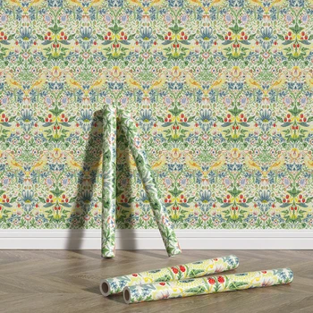 Виниловое роскошное винтажное самоклеящееся украшение для дома, ботанические водонепроницаемые съемные обои, обои с цветочным принтом Изображение