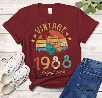 Винтажная футболка 1988 года, сделанная в 1988 году на 35-й день рождения, подарок для девушки, жены, мамы, идея на 35-й день рождения, Классическая футболка Унисекс из хлопка Изображение