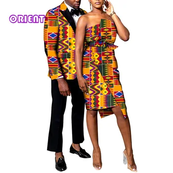 Восточная модная одежда для пар, Африканское женское платье, дашики и мужской костюм, Блейзер, пальто, топы, наряды с принтом для свадебной вечеринки, WYQ688 Изображение