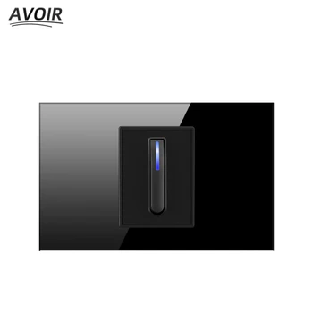 Выключатель света с возвратом типа Avoir 118 Со светодиодным индикатором, Черная стеклянная панель, Настенные USB-розетки, Американский Европейский Британский Стандарт Изображение