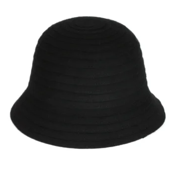 Высококачественная модная женская фетровая шляпа из 100% шерсти, женские винтажные шляпы-ведерки с широкими полями оптом Изображение