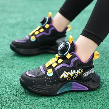 Горячая детская баскетбольная обувь для мальчиков, дышащая спортивная обувь для девочек, Детские кроссовки для бега, Амортизирующие нескользящие повседневные кроссовки Изображение